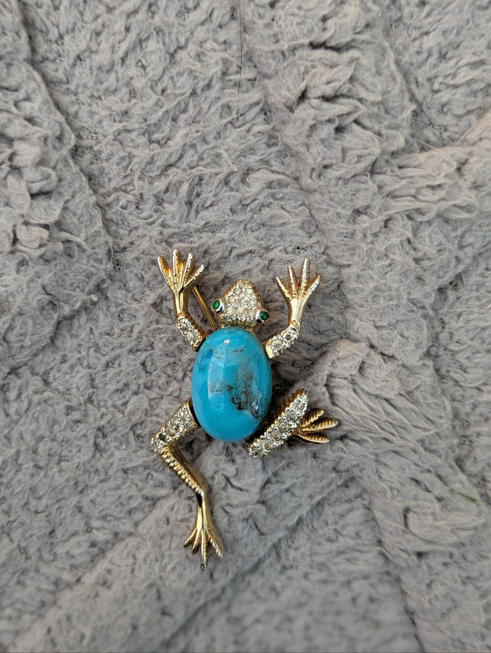 Vintage Netti Rosenstein Gold And Turquoise Frog Brooch (small crystal missing)